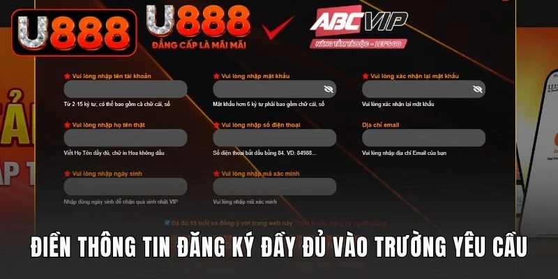 Điền thông tin đăng ký đầy đủ vào trường yêu cầu